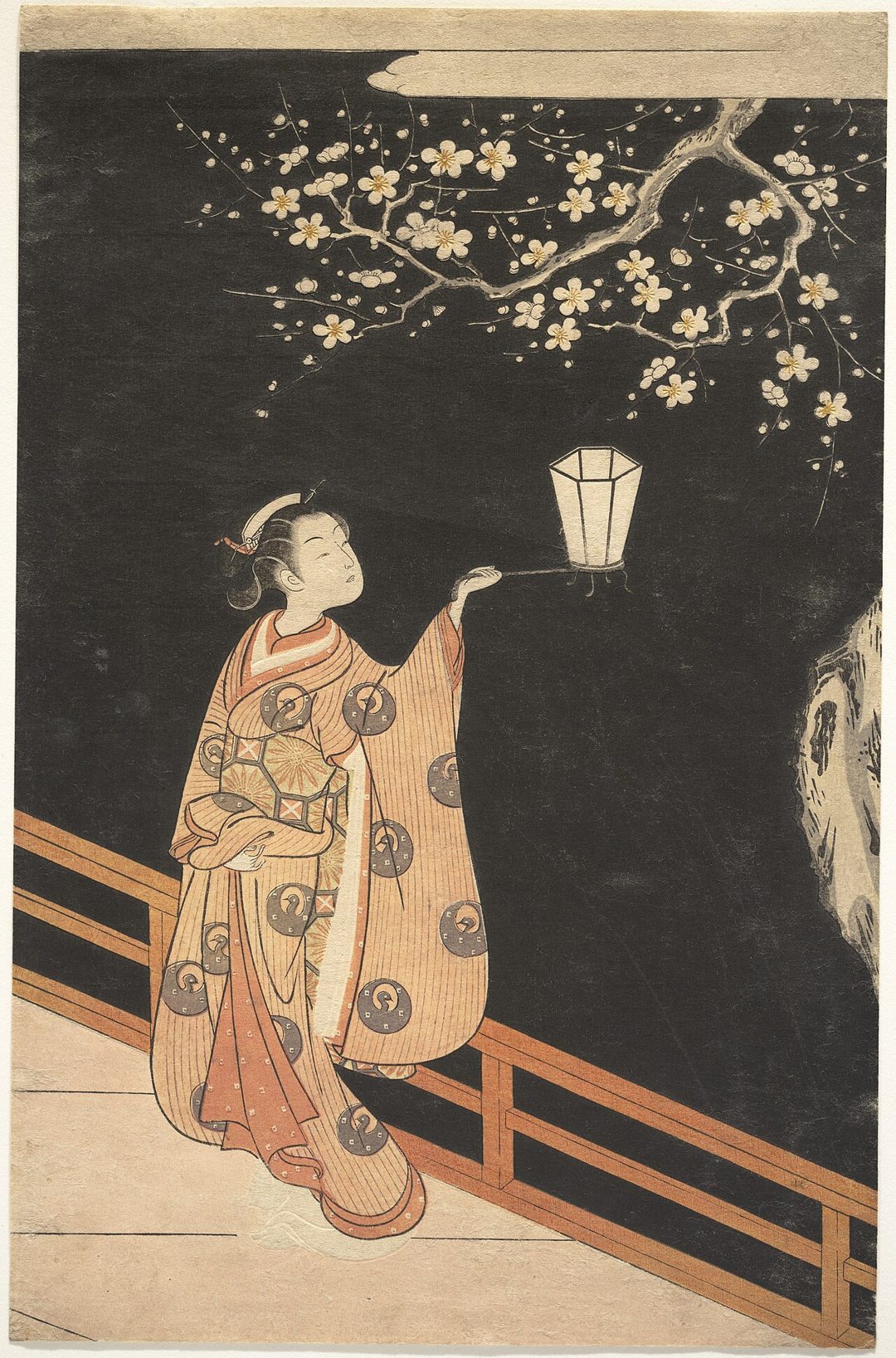 Woman Admiring Plum Blossoms at Night — Suzuki Harunobu