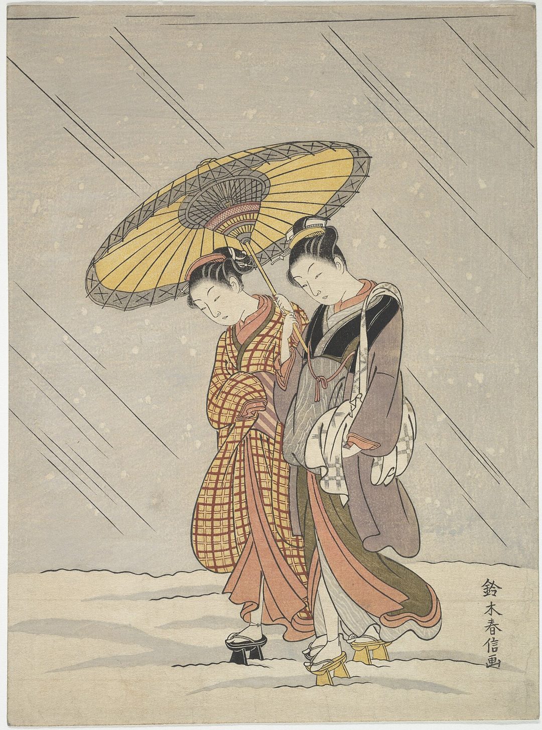Two Women in a Storm — Suzuki Harunobu